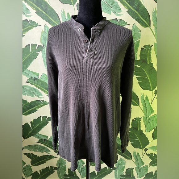 Henley Top Oversized Gray Waffle Thermal Long Sleeve men XL - Picture 4 of 8